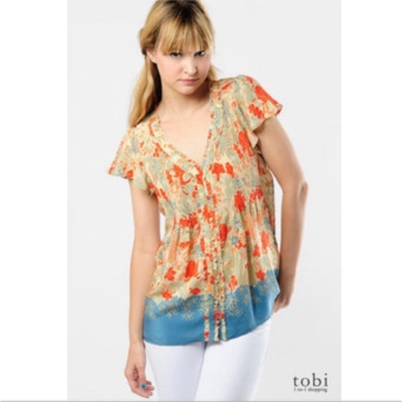 Joie silk top pop overview kimono wynne fiery red small - Picture 13 of 15